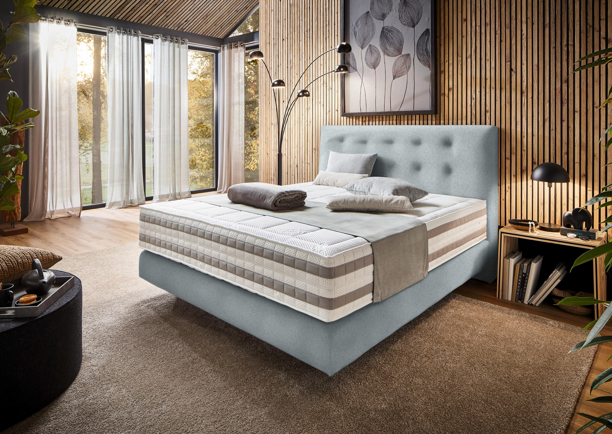 BOXSPRINGBETT 160/200 cm  in Hellgrau  - Hellgrau, KONVENTIONELL, Holz/Textil (160/200cm) - Dieter Knoll