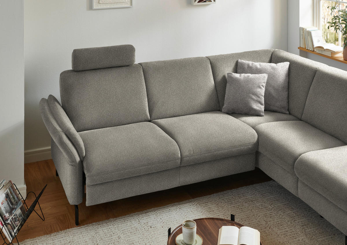 ECKSOFA in Flachgewebe Schilfgrün  241/190 cm  - Schilfgrün/Schwarz, KONVENTIONELL, Textil/Metall (241/190cm) - Beldomo Comfort