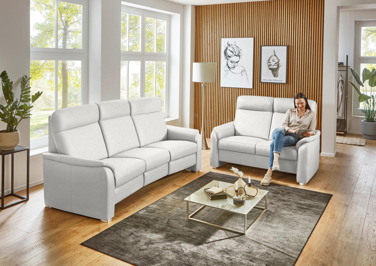 2-SITZER-SOFA Flachgewebe Alabasterfarben  - Alabasterfarben/Alufarben, Konventionell, Textil/Metall (156/107/95cm) - Beldomo Comfort