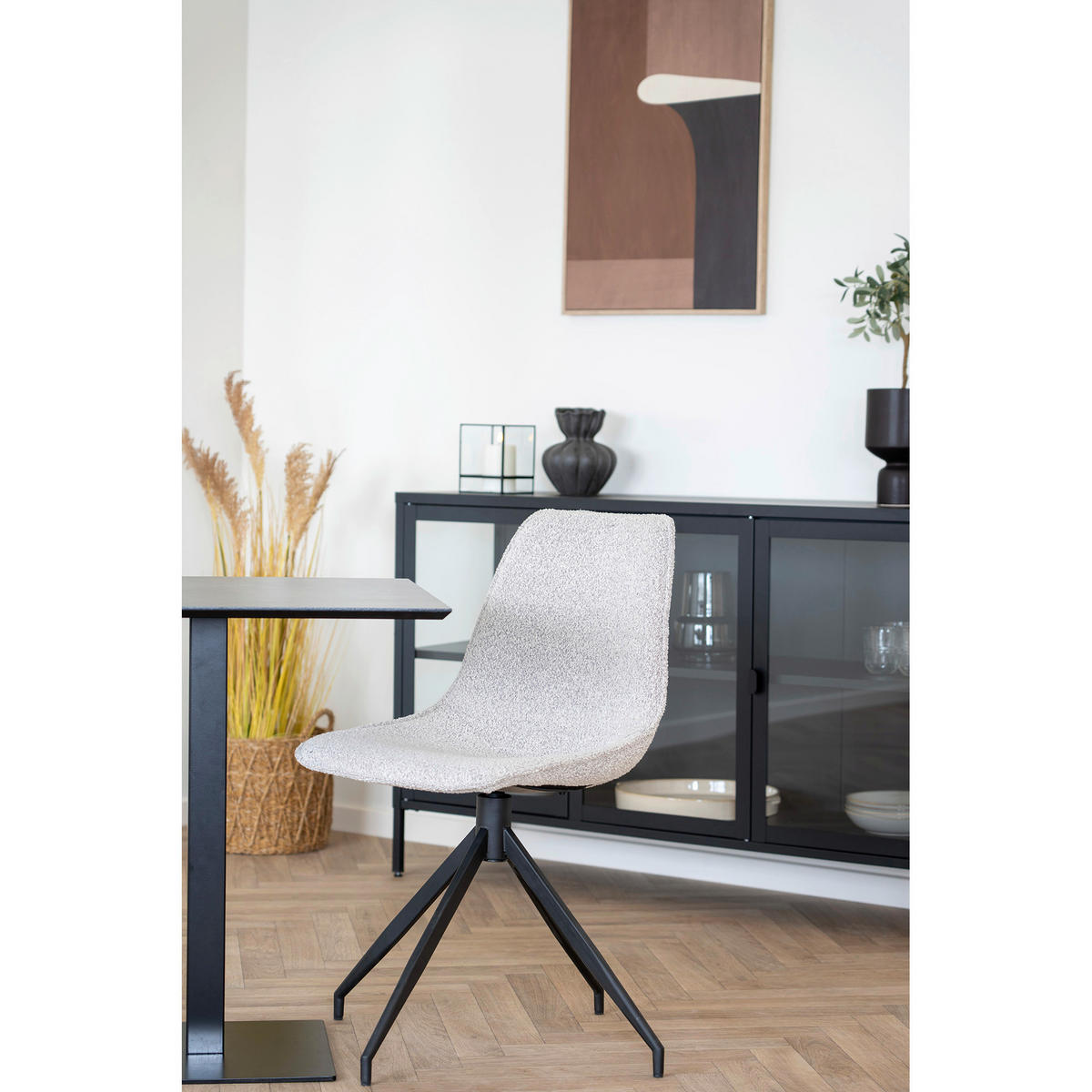 STOLSET 2 styck bouclé  - sandfärgad/svart, Modern, metall/textil (48/86/56cm) - MID.YOU