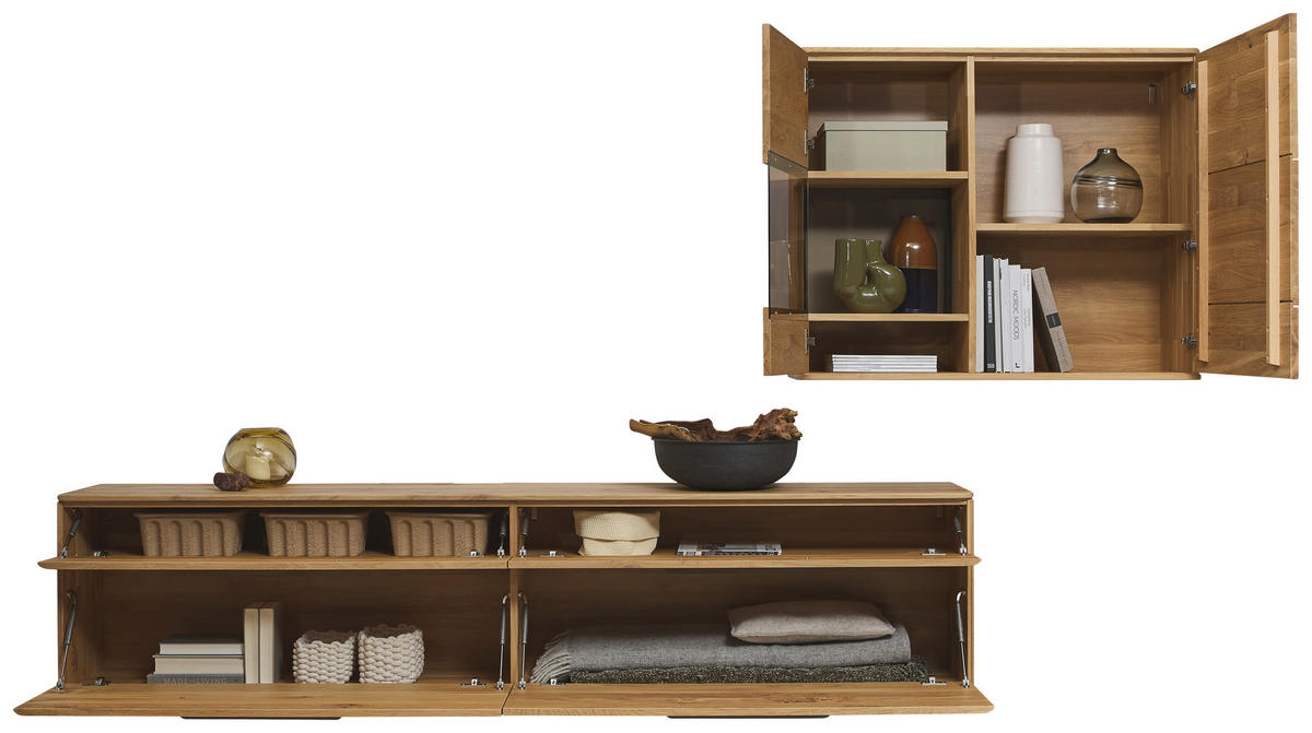 WOHNWAND  in Wildeiche  302,9/190/37,1 cm  - Wildeiche/Bronzefarben, Natur, Glas/Holz (302,9/190/37,1cm) - Valnatura