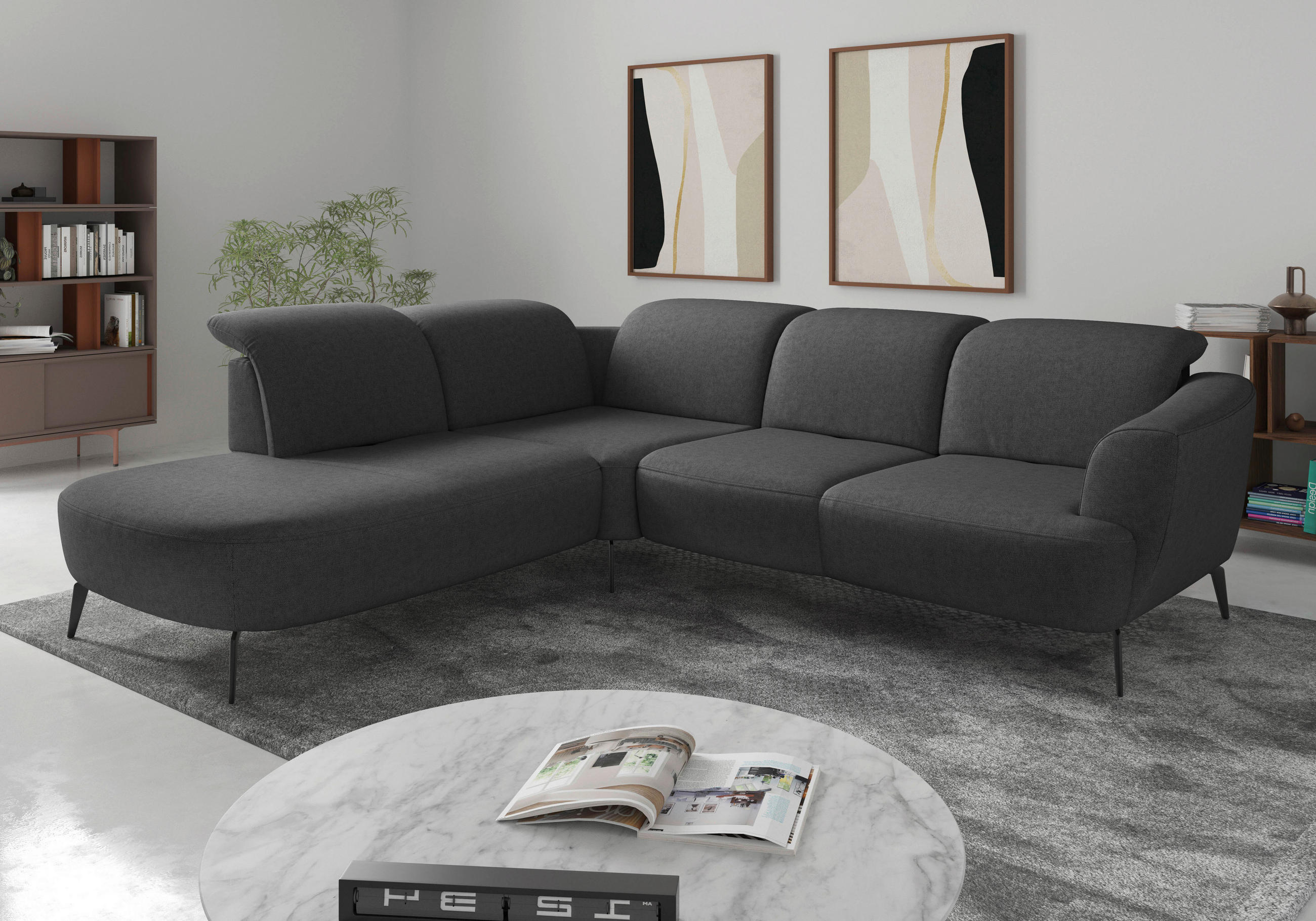 ECKSOFA in Flachgewebe Dunkelgrau  267/300 cm  - Dunkelgrau/Schwarz, KONVENTIONELL, Textil/Metall (267/300cm) - Sit & More