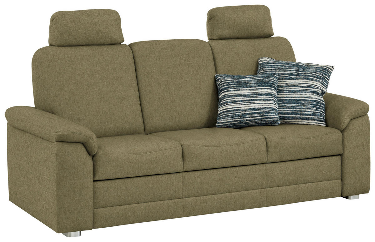3-SITZER-SOFA Chenille Schilfgrün  - Schilfgrün/Alufarben, Konventionell, Textil/Metall (208/96/89cm) - Beldomo Comfort