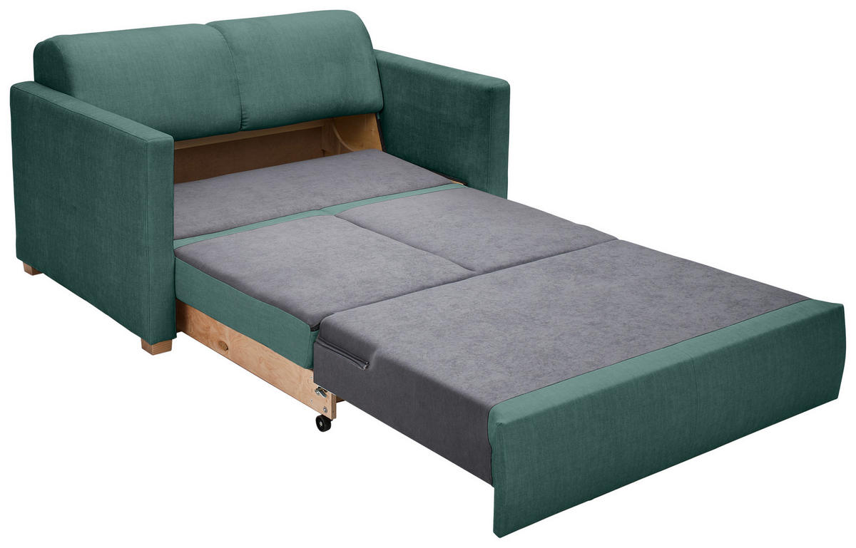 SCHLAFSOFA Flachgewebe Türkis  inkl. Bettkasten, Schlaffunktion, Rücken echt  - Türkis/Buchefarben, KONVENTIONELL, Holz/Textil (144/81/97,5cm) - Carryhome