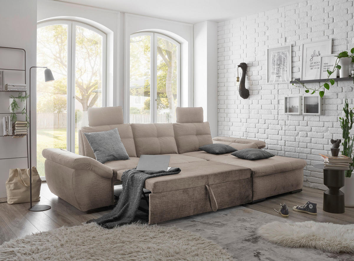 ECKSOFA in Mikrovelours Creme  - Creme/Schwarz, Konventionell, Kunststoff/Textil (275/170cm) - Carryhome