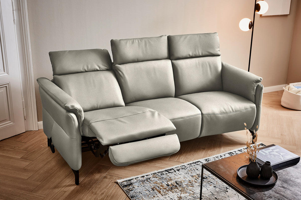 TRAPEZSOFA in Echtleder Hellgrau  - Hellgrau/Schwarz, Konventionell, Leder/Metall (221/103/95cm) - Dieter Knoll