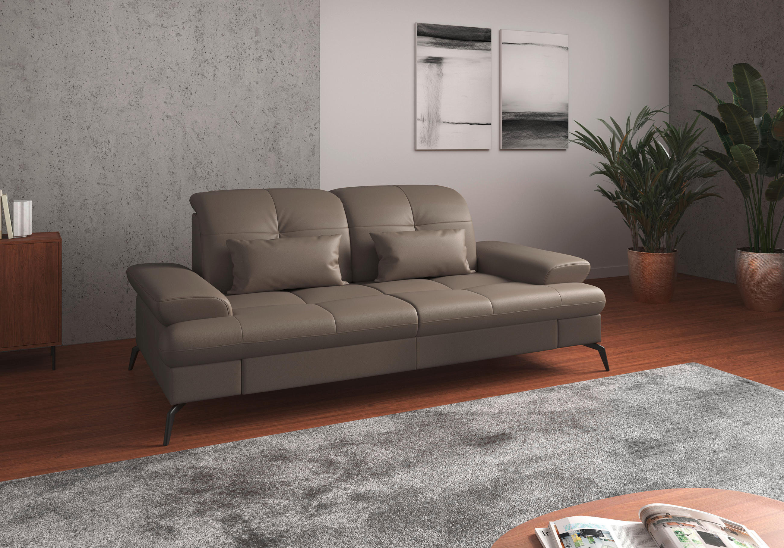 3-SITZER-SOFA in Vliesstoff Kombination Echtleder/Stoff Grau  - Schwarz/Grau, KONVENTIONELL, Leder/Textil (212/90/122cm) - Sit & More