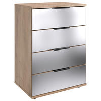 NACHTSCHRANK 52/74/38 cm, Klar, Schwarz, Eichefarben,  - Klar/Eichefarben, MODERN, Glas/Holzwerkstoff (52/74/38cm) - P & B