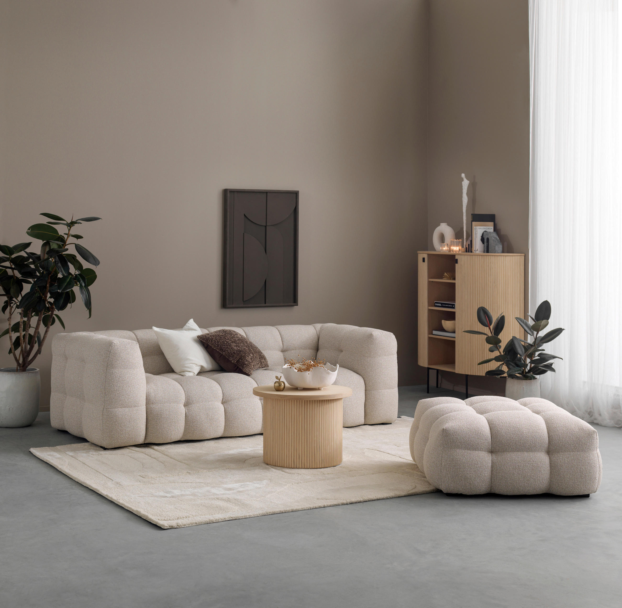 3-SITZER-SOFA Samt Hellgrau  - Hellgrau/Schwarz, Design, Holz/Textil (236/68/105cm)