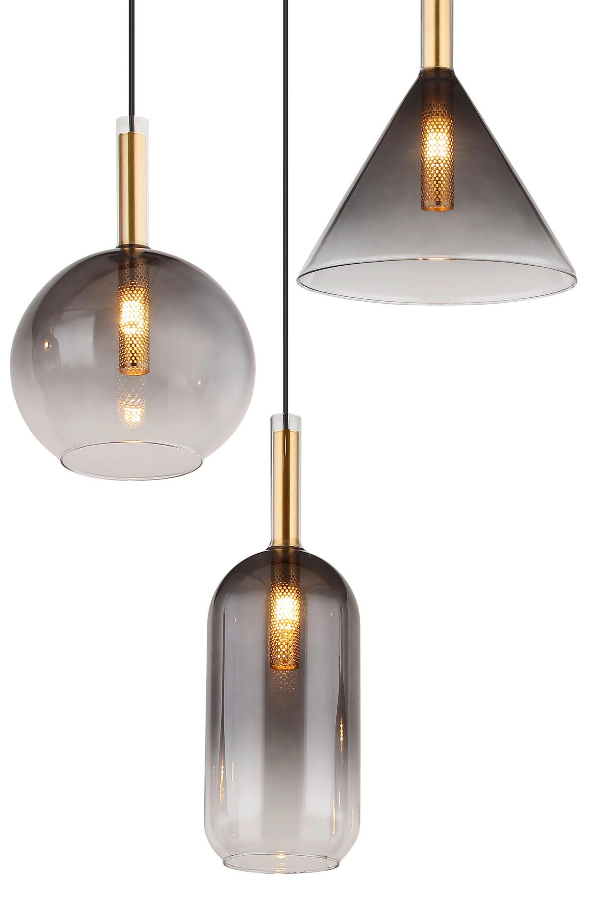 HÄNGELEUCHTE 43/150 cm    - Klar/Messingfarben, Design, Glas/Metall (43/150cm) - Globo