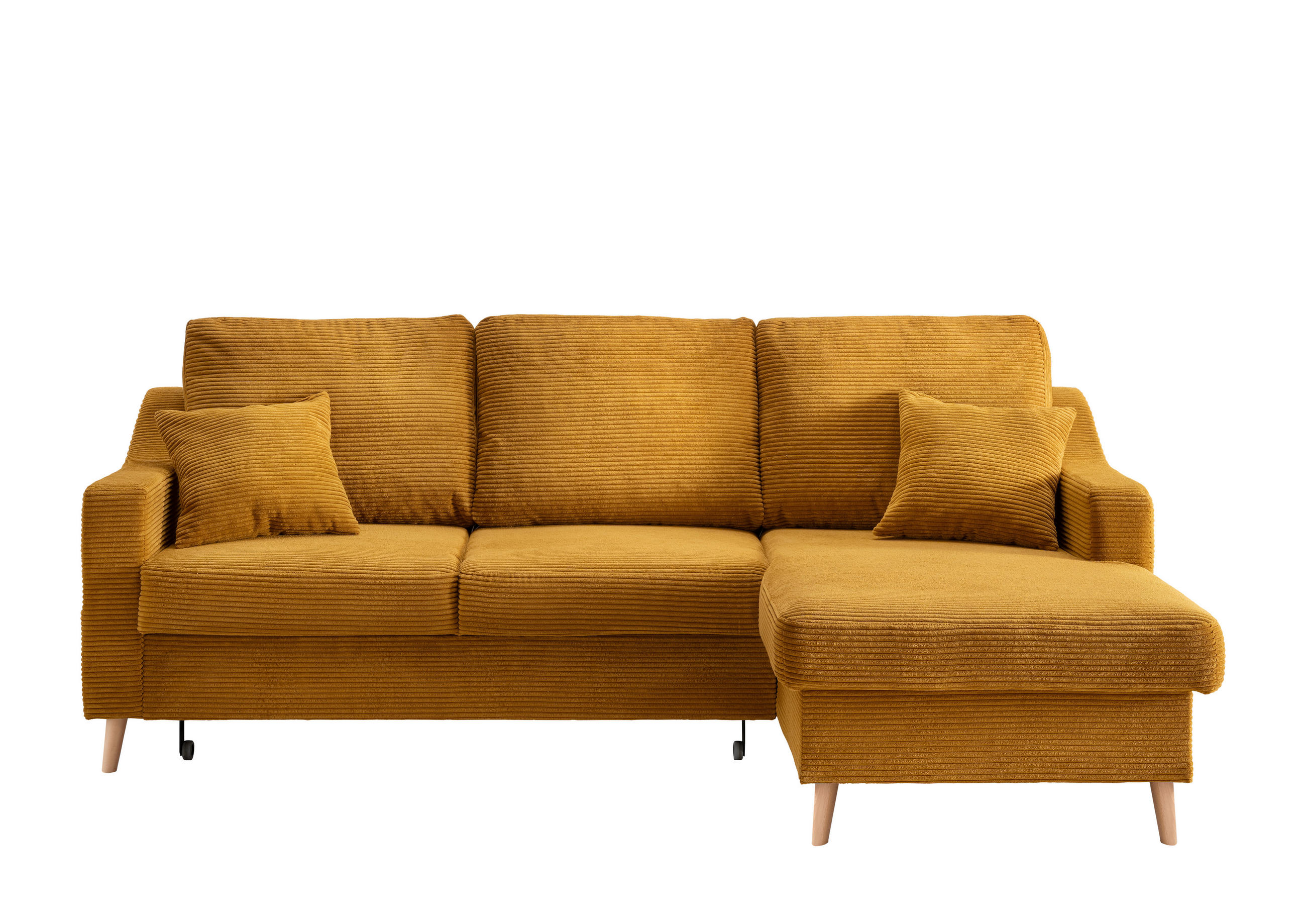 ECKSOFA Goldfarben Cord  - Goldfarben/Naturfarben, Design, Holz/Textil (228/150cm) - P & B