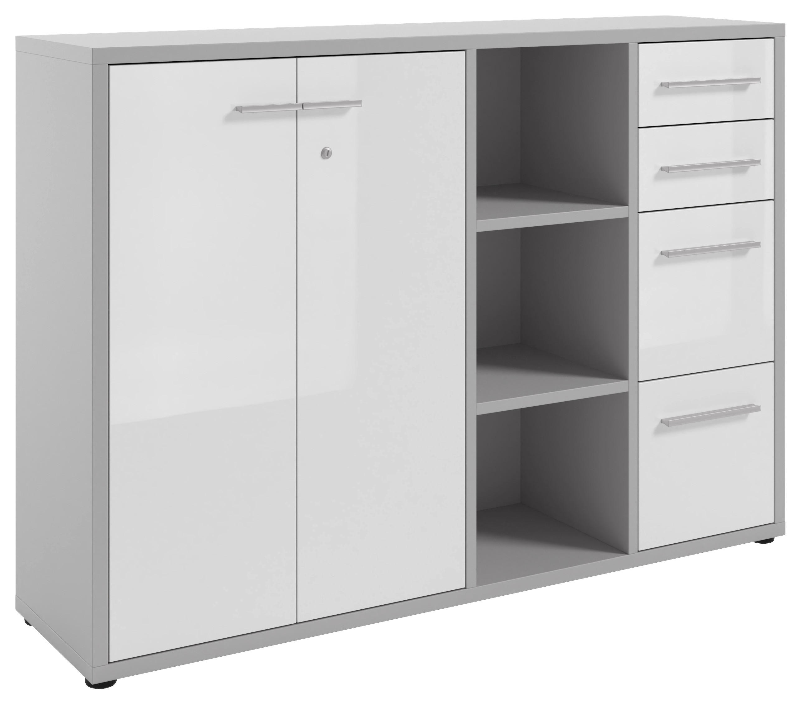 SIDEBOARD Texas 154,9/110/40 cm 4 Schublade(n)  - Hellgrau/Alufarben, MODERN, Glas/Holzwerkstoff (154,9/110/40cm) - Novel