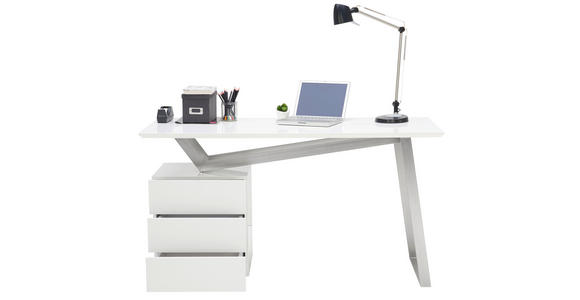 SCHREIBTISCH 140/60/76 cm  in Weiß, Edelstahlfarben, Weiß Hochglanz  - Edelstahlfarben/Weiß Hochglanz, MODERN, Holzwerkstoff/Metall (140/60/76cm) - Novel