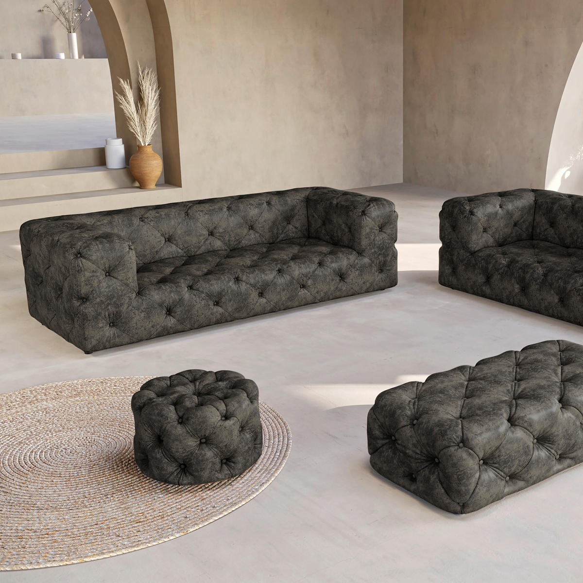 HOCKER in Textil Anthrazit  - Anthrazit/Schwarz, Design, Kunststoff/Textil (60/39/60cm) - P & B