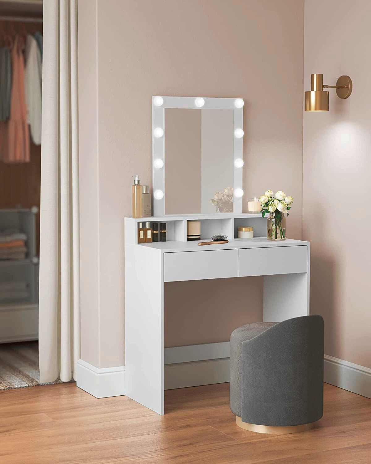 SCHMINKTISCH Weiß  - Weiß, Trend, Glas/Holzwerkstoff (80/40/145cm) - Boxxx