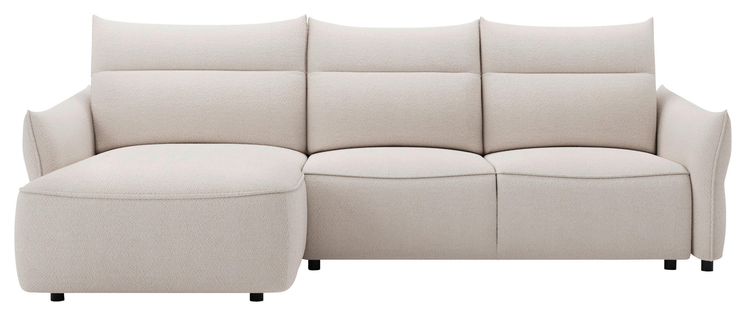 ECKSOFA Creme Webstoff Rückenkissen, Bettkasten, Schlaffunktion, Rücken echt, Liegefläche im Originalstoff  - Creme/Schwarz, KONVENTIONELL, Kunststoff/Textil (179/306cm) - Milino