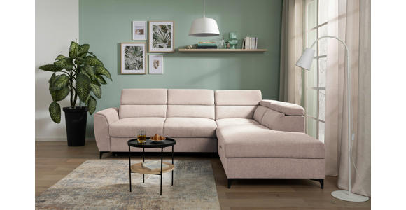 ECKSOFA Creme Velours  inkl. Bettkasten, Schlaffunktion, Rücken echt, Kopfteilverstellung, Liegefläche im Originalstoff  - Creme/Schwarz, KONVENTIONELL, Textil/Metall (255/217cm) - Carryhome