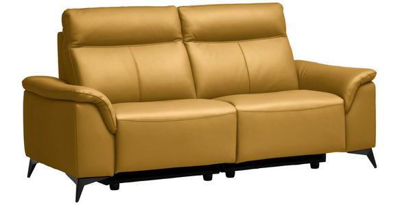 3-SITZER-SOFA  in Echtleder Currygelb   - Currygelb/Schwarz, Design, Leder/Metall (207/107/98cm) - Belluti