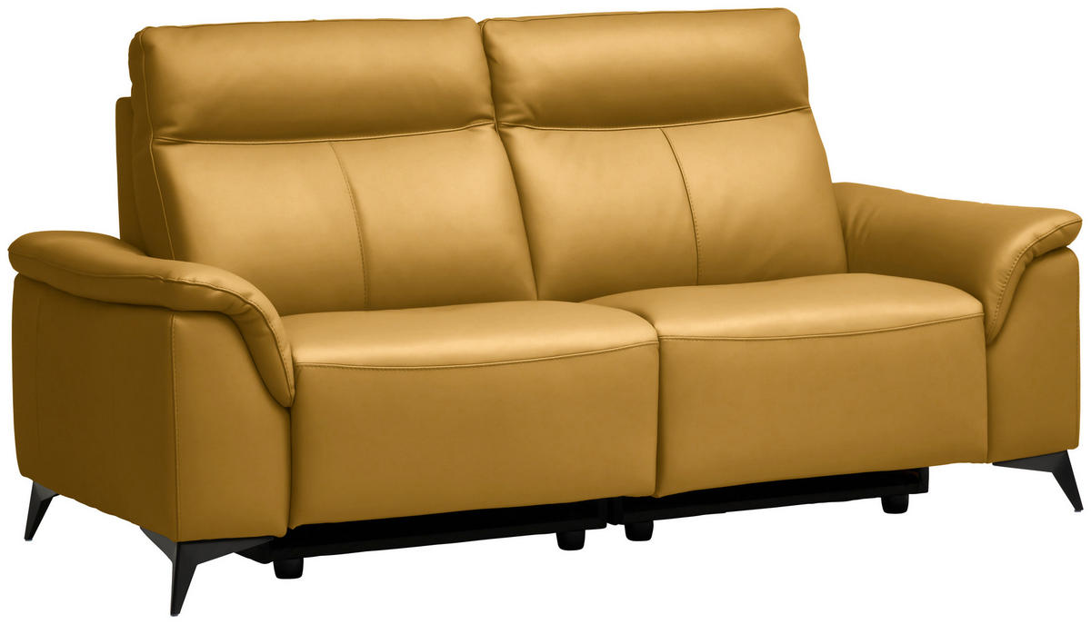 3-SITZER-SOFA Echtleder Currygelb  - Currygelb/Schwarz, Design, Leder/Metall (207/107/98cm) - Belluti
