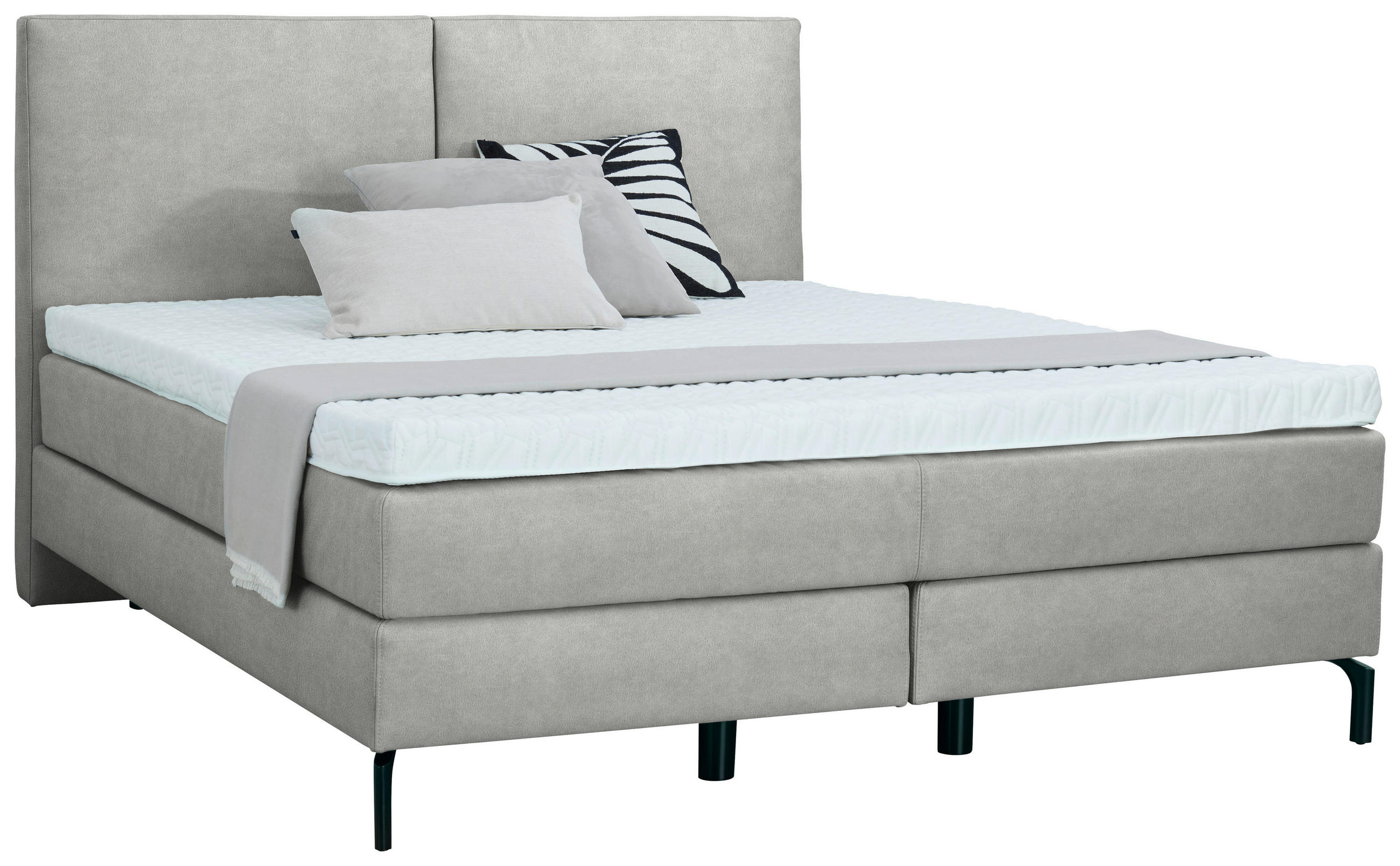 BOXSPRINGBETT 160/200 cm  in Hellgrau  - Hellgrau/Schwarz, KONVENTIONELL, Textil/Metall (160/200cm) - Dieter Knoll