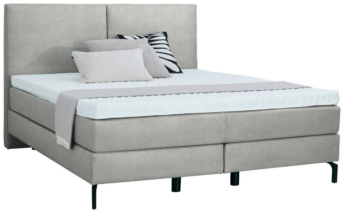 BOXSPRINGBETT 160/200 cm  in Hellgrau  - Hellgrau/Schwarz, Konventionell, Textil/Metall (160/200cm) - Dieter Knoll