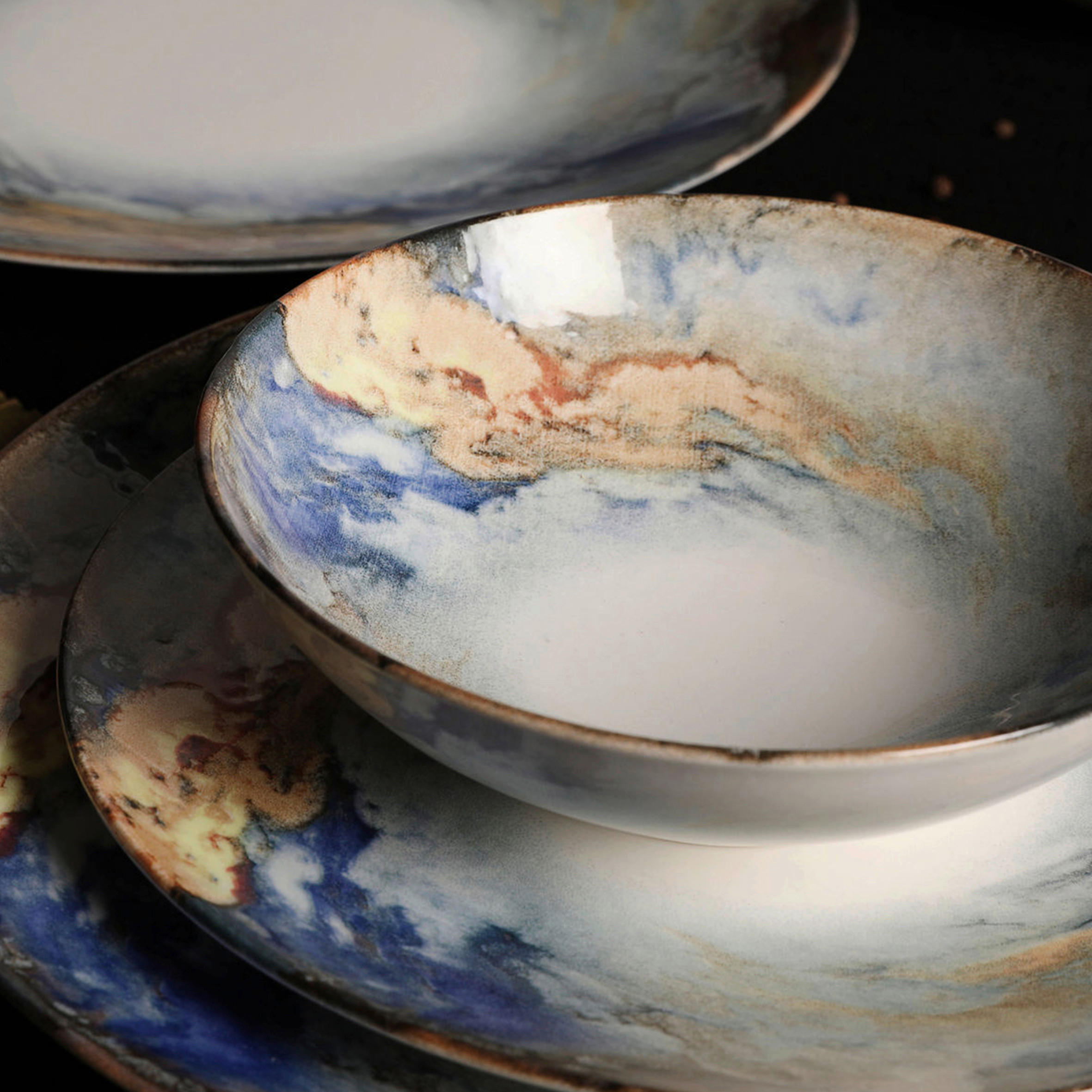 Thumbnail - P & B Kombiservice, Weiß, Braun, Blau, Keramik, 24-teilig, Abstraktes, 25x25x2 cm, lebensmittelecht, Essen & Trinken, Ge...