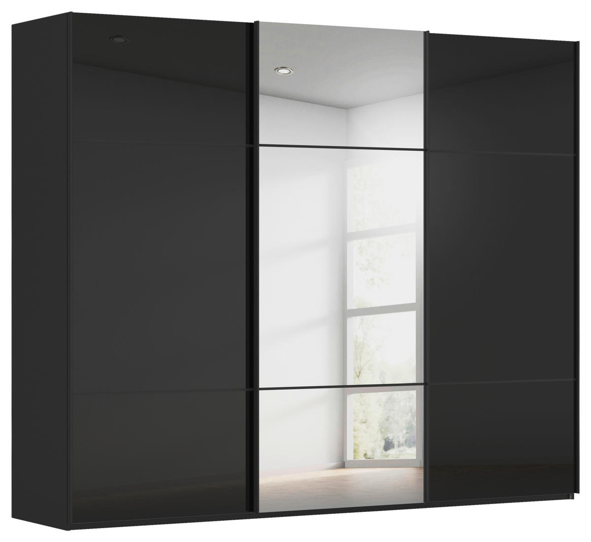 SCHWEBETÜRENSCHRANK Schwarz  - Schwarz, Konventionell, Glas/Holzwerkstoff (271/223/68cm) - Novel