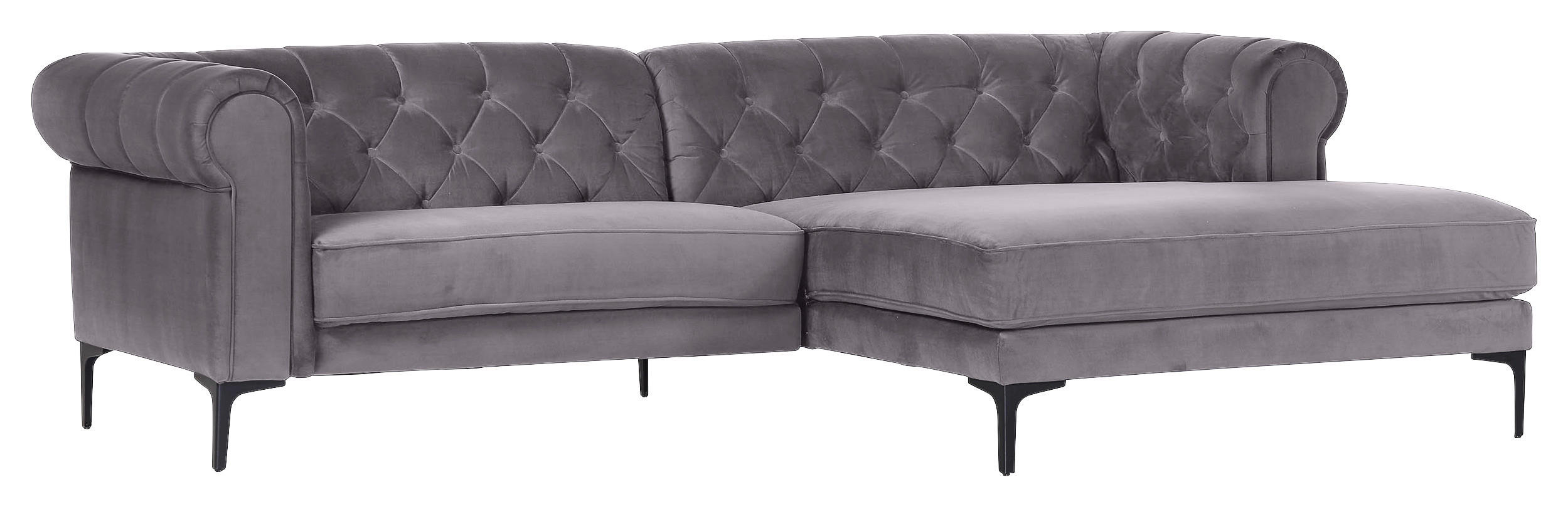CHESTERFIELD-WOHNLANDSCHAFT Hellgrau Samt - Hellgrau/Schwarz, Design, Textil/Metall (260/155cm) - Carryhome