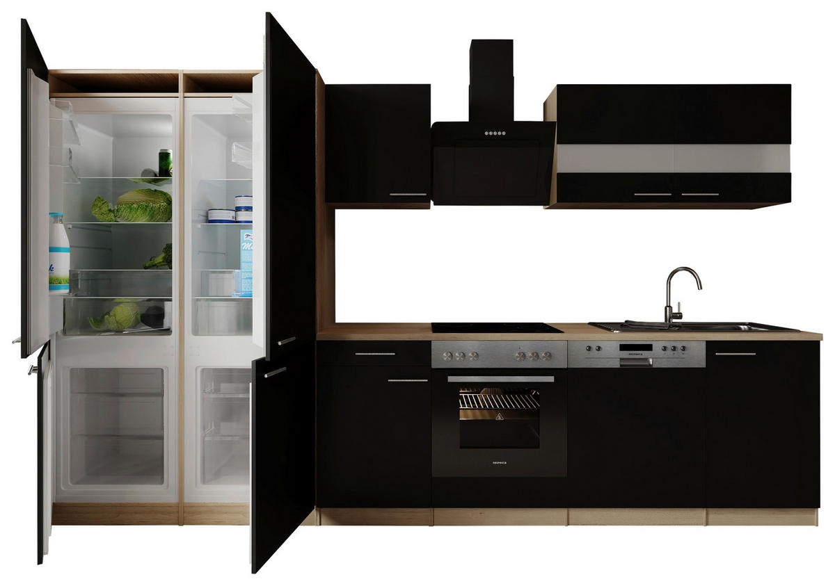 MODULKÖK 340 cm   i svart  - stålfärgad/svart, Trend, metall/trämaterial (340cm) - Respekta