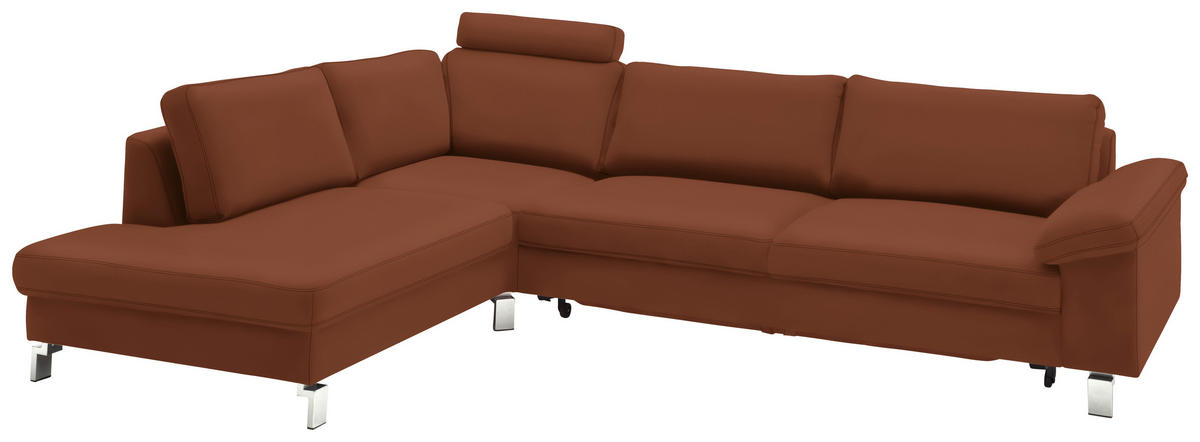 ECKSOFA in Echtleder Braun  - Chromfarben/Braun, Design, Leder/Metall (200/281cm) - Pure Home Lifestyle