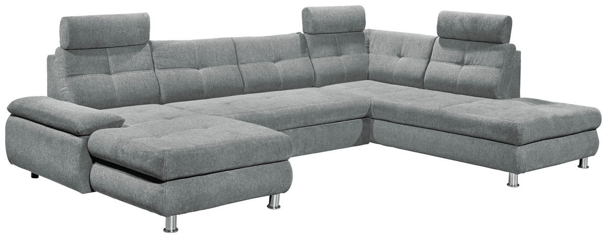 WOHNLANDSCHAFT Hellgrau Webstoff  - Hellgrau, MODERN, Kunststoff/Textil (177/349/233cm) - MID.YOU