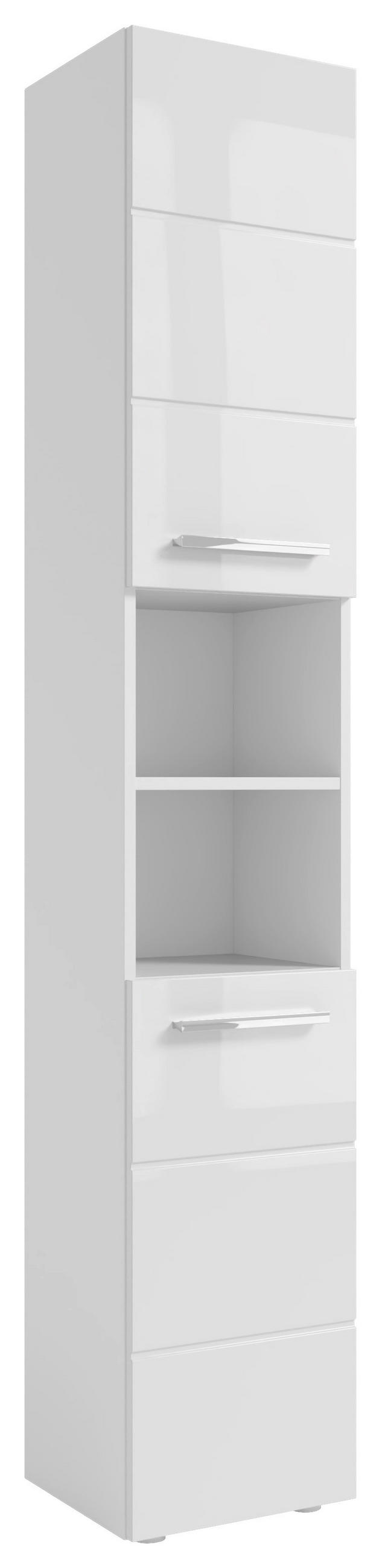 HOCHSCHRANK 34/190/31 cm  - Weiss Hochglanz/Chromfarben, Modern, Holzwerkstoff/Kunststoff (34/190/31cm) - MID.YOU