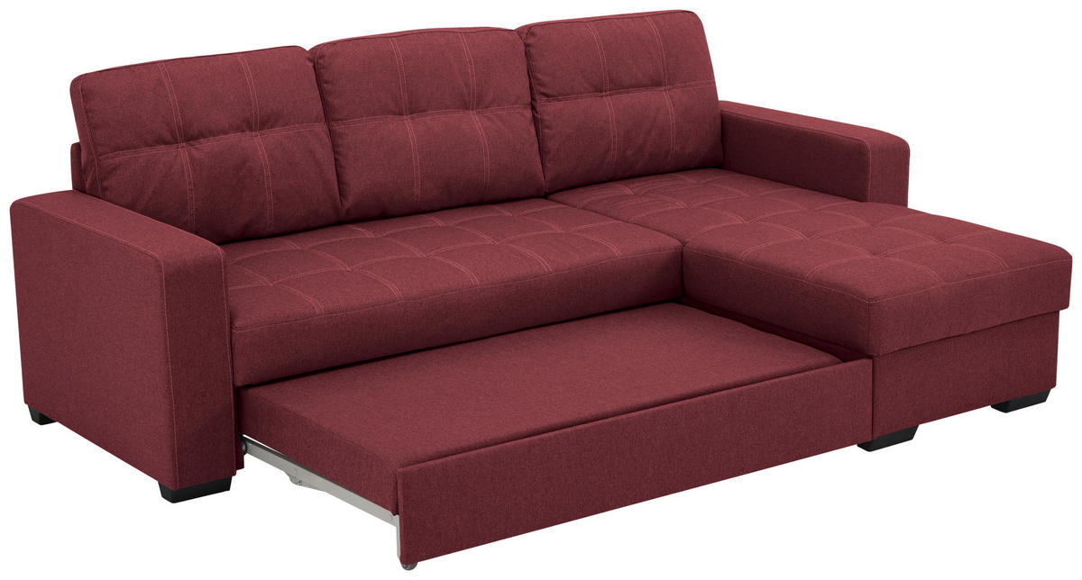 ECKSCHLAFSOFA in Mikrofaser Rot  - Rot/Schwarz, Design, Kunststoff/Textil (240/160cm) - Livetastic