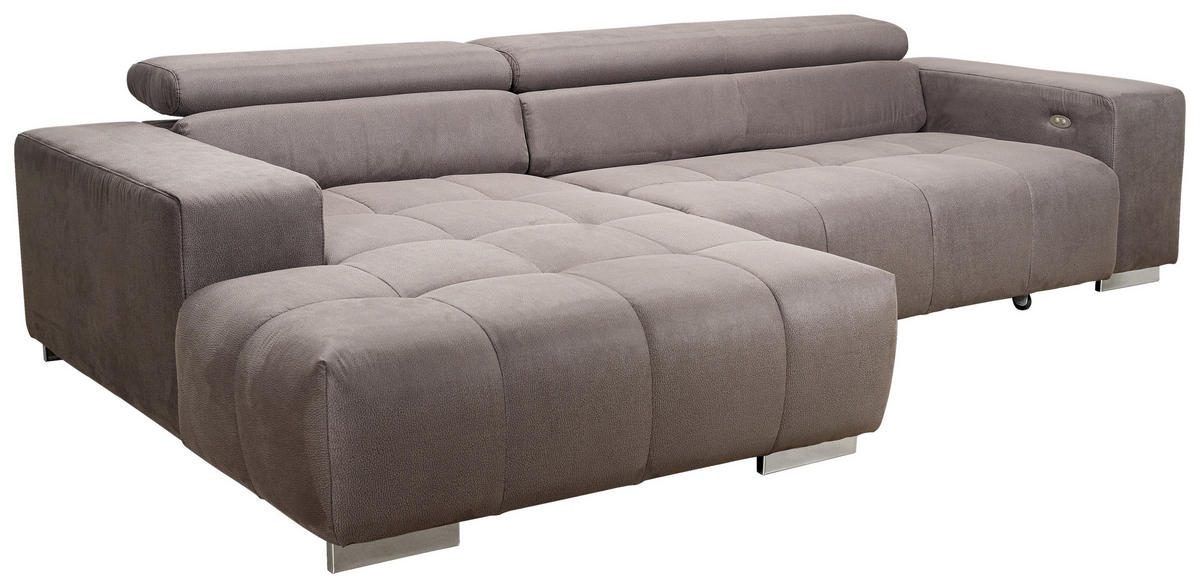 ECKSOFA in Mikrofaser Graubraun  - Graubraun/Silberfarben, Konventionell, Textil/Metall (186/307cm) - Livetastic