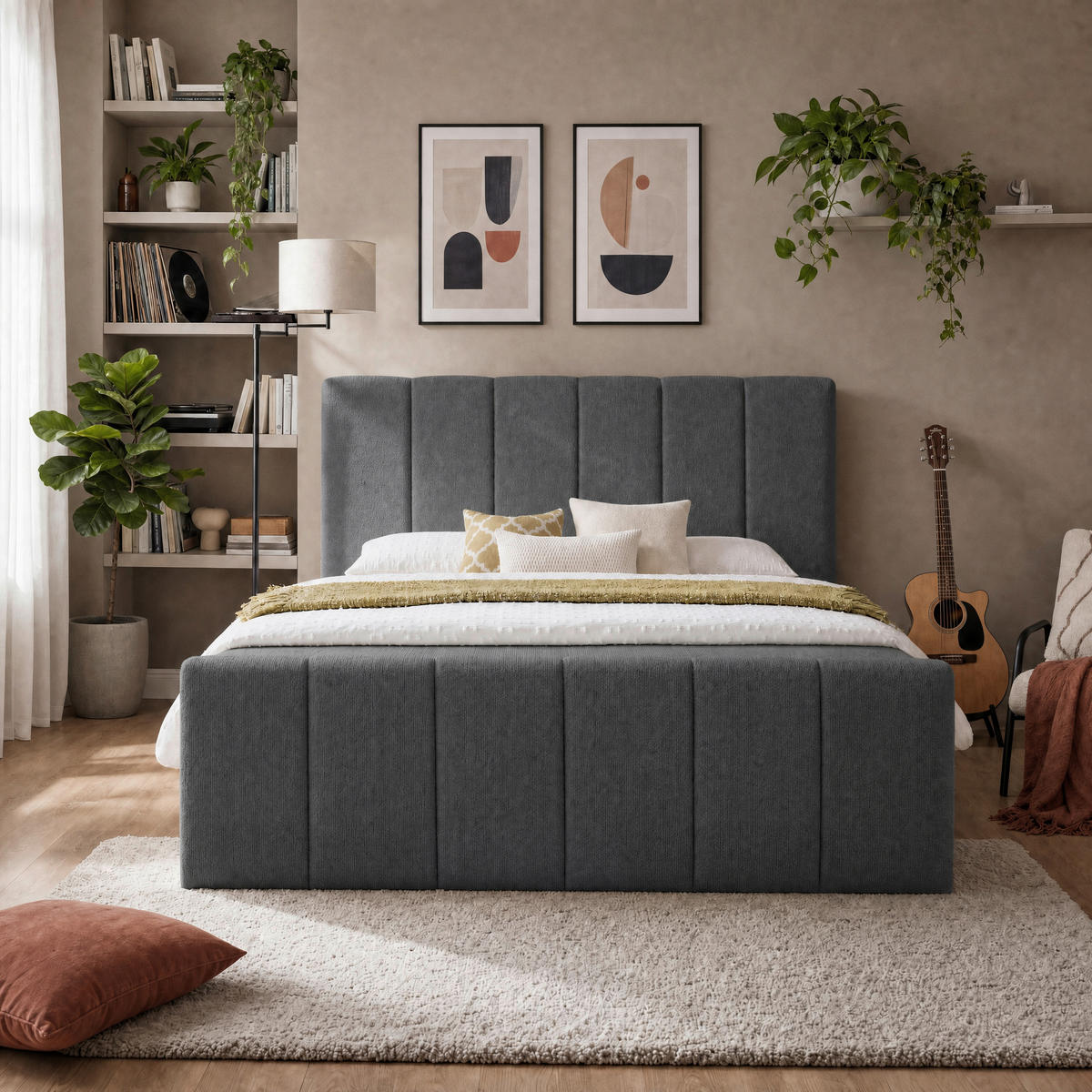 BOXBETT 180/200 cm,  in Anthrazit, gepolstertes Kopfteil, Bettkasten, Topper, Matratzen, H3 + H3 = fest  - Anthrazit/Schwarz, Basics, Kunststoff/Textil (180/200cm) - Chameo