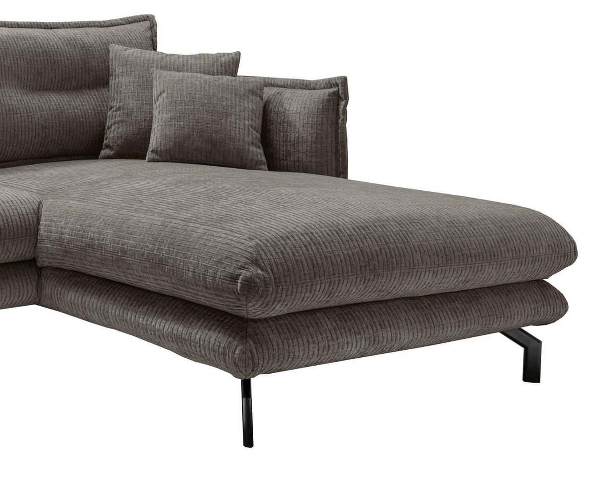 ECKSOFA Graubraun Mikrofaser  - Graubraun/Schwarz, Design, Textil/Metall (255/180cm) - Livetastic