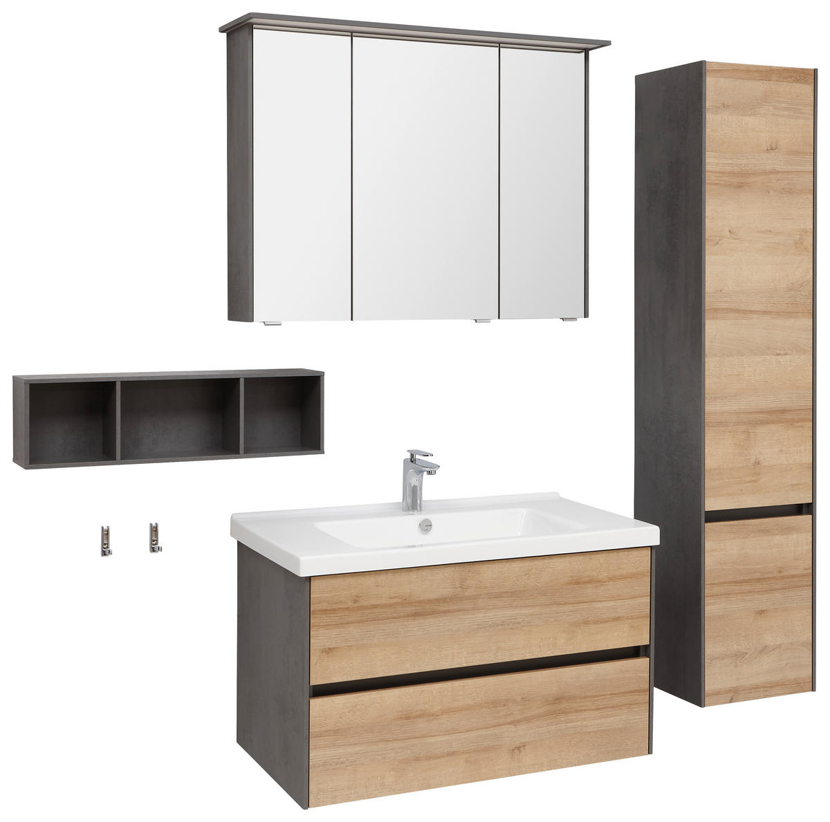 BADEZIMMER  in 91 cm  - Eichefarben/Dunkelgrau, KONVENTIONELL, Glas/Keramik (91cm) - Dieter Knoll