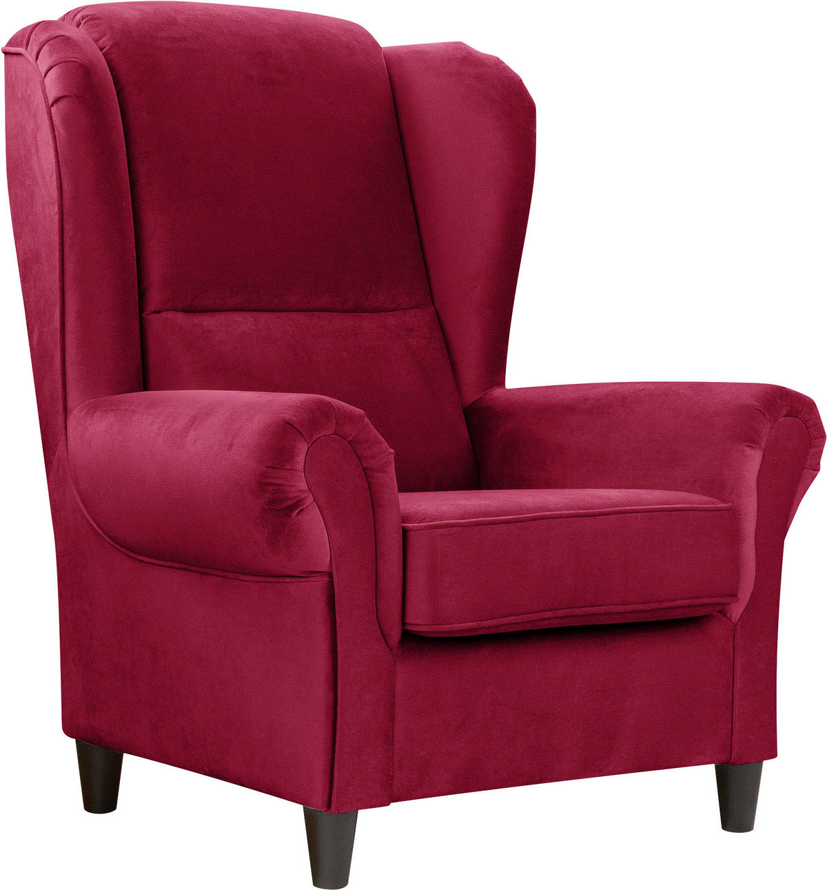 OHRENSESSEL in Plüsch Bordeaux  - Bordeaux/Schwarz, Design, Holz/Textil (94/112/92cm) - MID.YOU