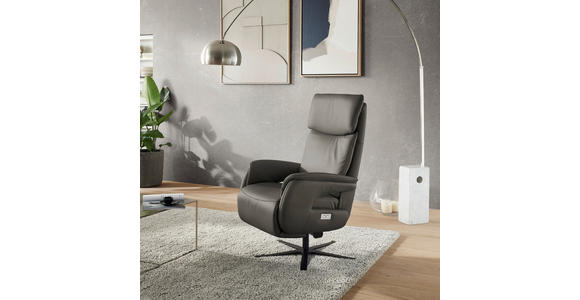 RELAXSESSEL in Leder Dunkelgrau - Dunkelgrau/Schwarz, Design, Leder/Metall (70/117/85cm) - Dieter Knoll