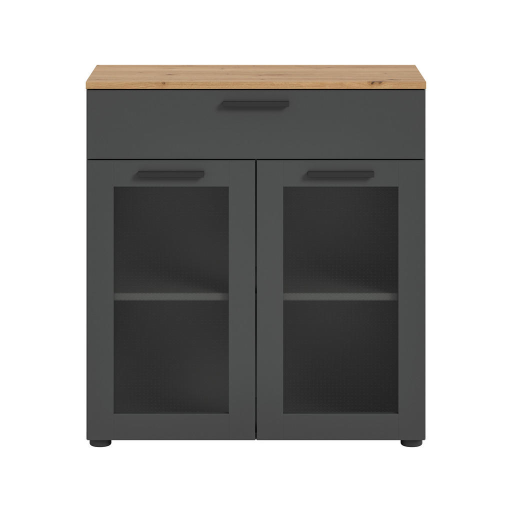 Thumbnail - Mid.you Kommode Niklas, Grau, Eiche Artisan, Kunststoff, 1 Fächer, 1 Schubladen, 78x84x38 cm, FSC Mix, Garderobe, Garder...