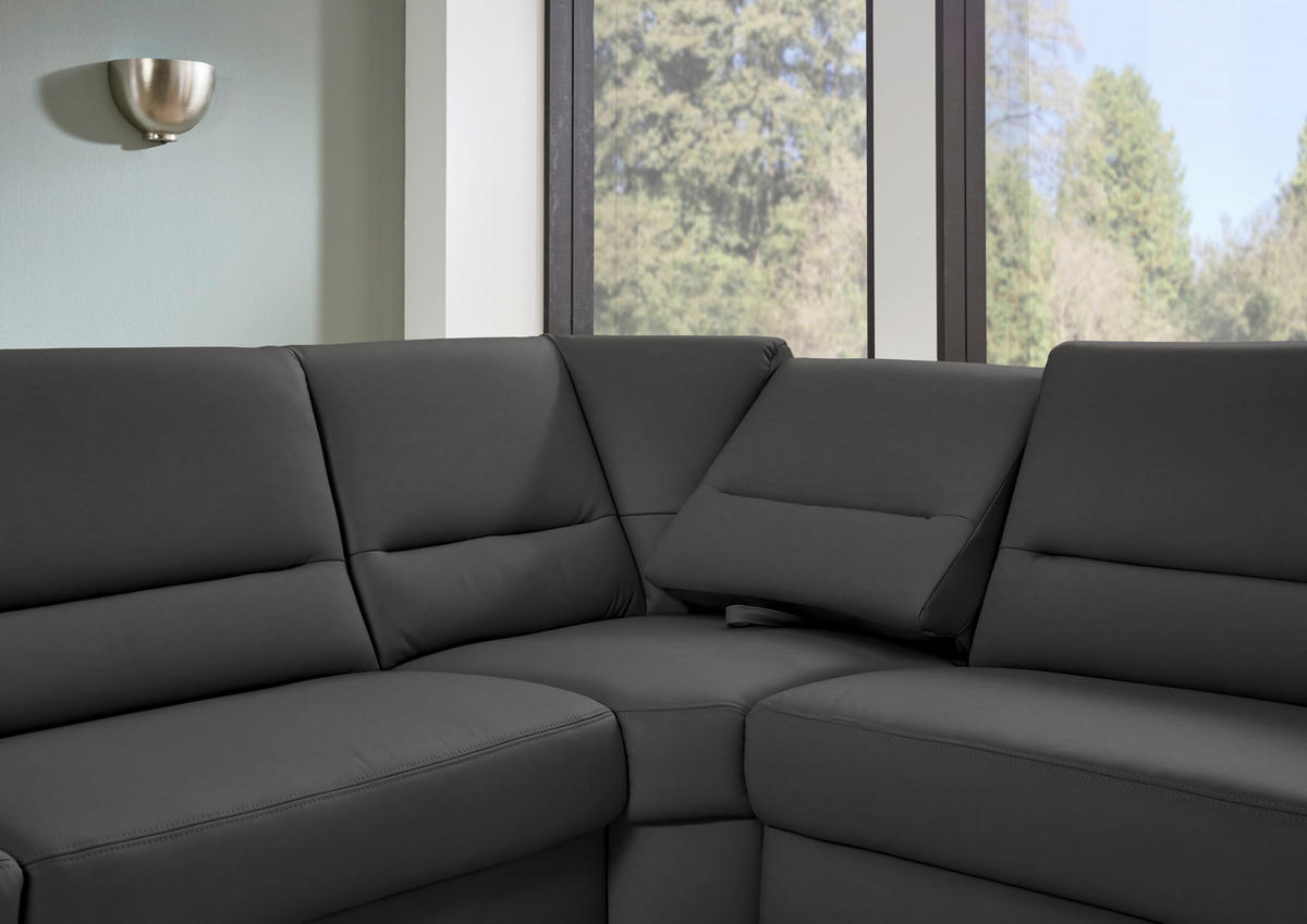 ECKSOFA Echtleder Dunkelgrau  - Dunkelgrau/Schwarz, Konventionell, Leder/Metall (290/249cm) - Beldomo Premium