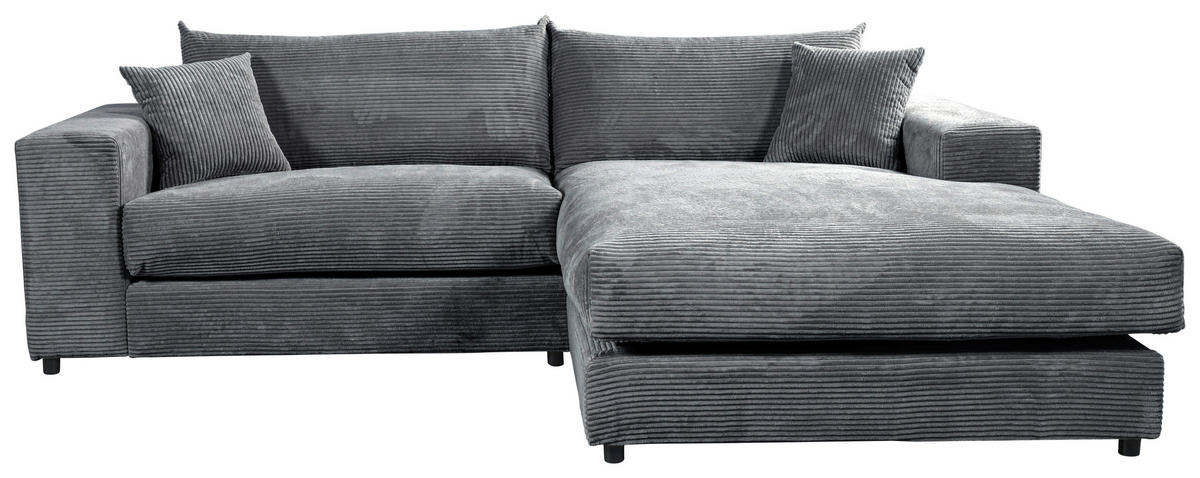 ECKSOFA FUNNY S Dunkelgrau Cord, Velours Zierkissen, Rückenkissen, Hocker  - Dunkelgrau/Schwarz, Basics, Kunststoff/Textil (265/180cm) - Livetastic