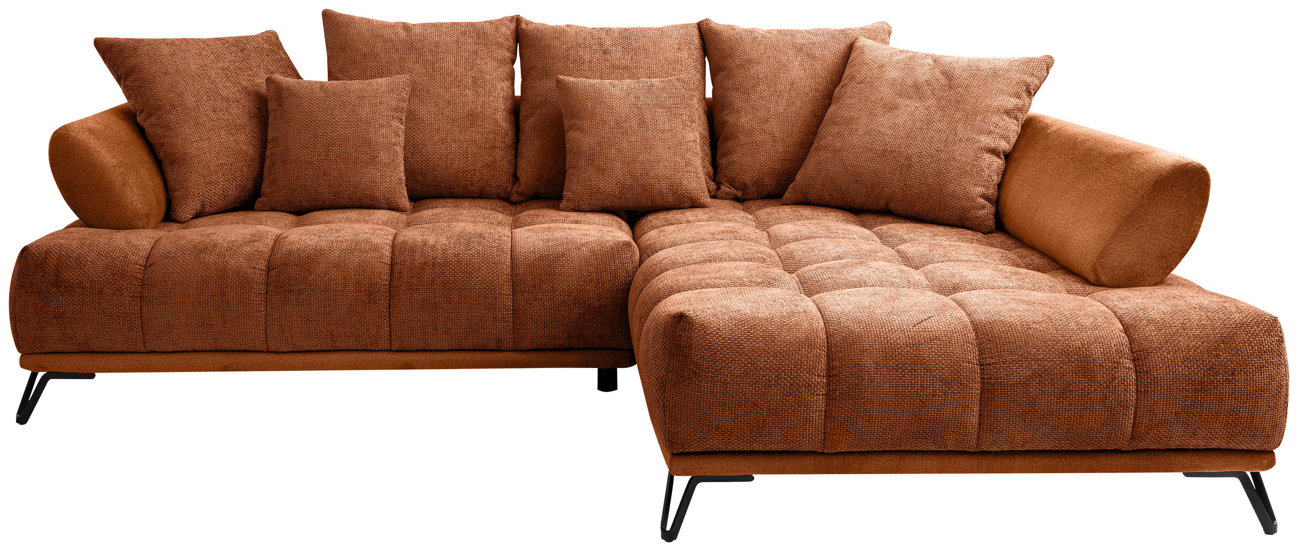 ECKSOFA Kupferfarben Chenille Zierkissen, Rückenkissen, Rücken echt  - Schwarz/Kupferfarben, MODERN, Textil/Metall (262/184cm) - MID.YOU