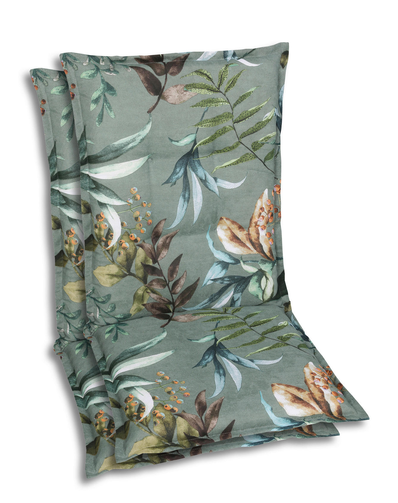 SESSELAUFLAGENSET in Braun, Grau, Grün, Graublau Blätter  - Graublau/Braun, Basics, Textil (50/7/108cm)