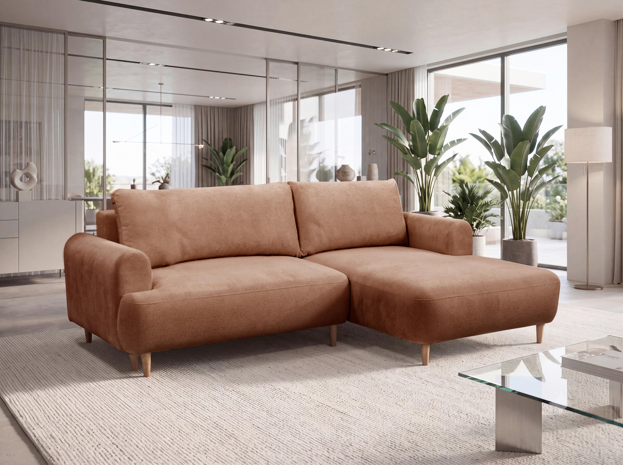 ECKSOFA VIRA Kupferfarben Struktur Rückenkissen, Bettkasten, Liegefläche im Originalstoff  - Naturfarben/Kupferfarben, Design, Holz/Textil (230/150cm) - MID.YOU