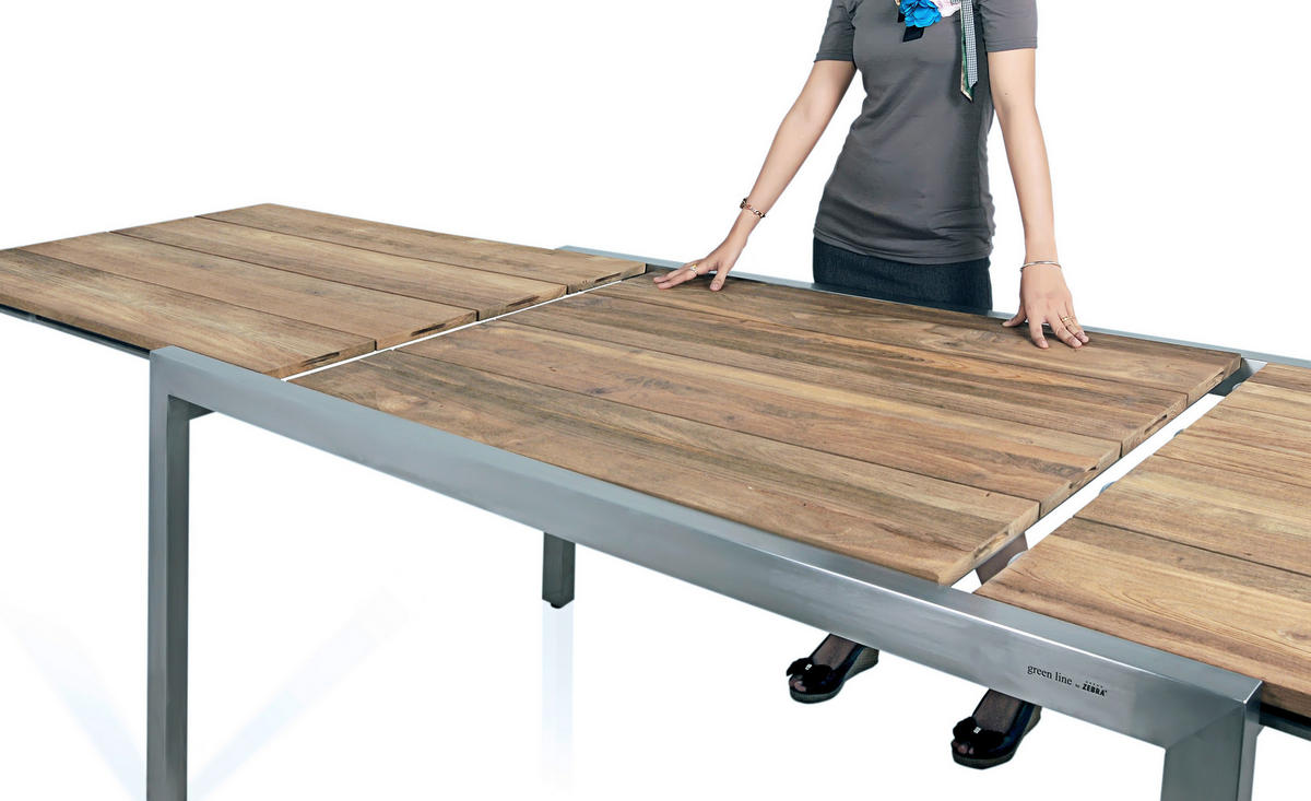 GARTENTISCH 220/340/75/100 cm Holz, Metall  - Edelstahlfarben/Teakfarben, Modern, Holz/Metall (220/340/75/100cm) - Zebra 