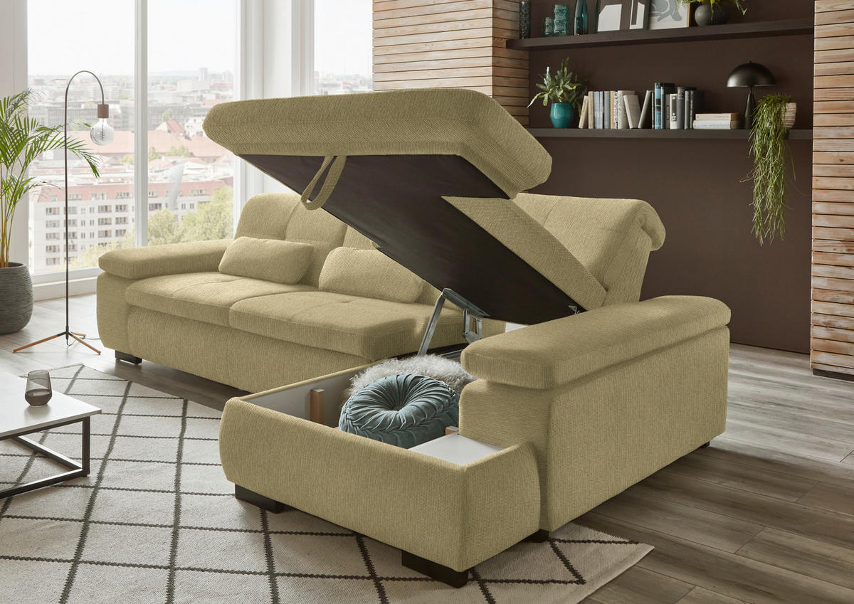 ECKSOFA in Flachgewebe Honig  - Schwarz/Honig, Design, Textil/Metall (297/174cm) - Beldomo Style