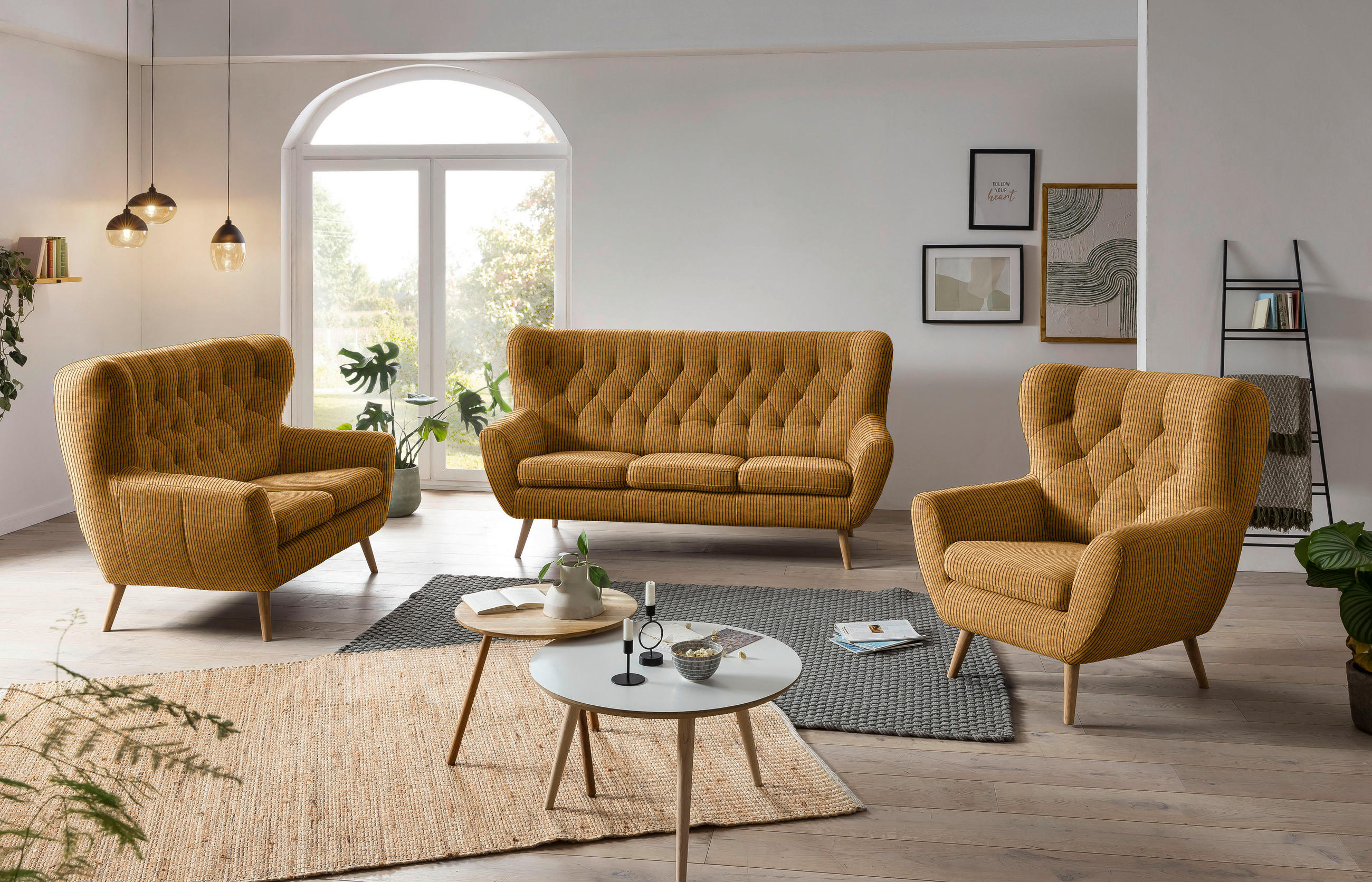 OHRENSESSEL in Cord Currygelb  - Currygelb/Eichefarben, Design, Holz/Textil (87/101/95cm) - Stylife