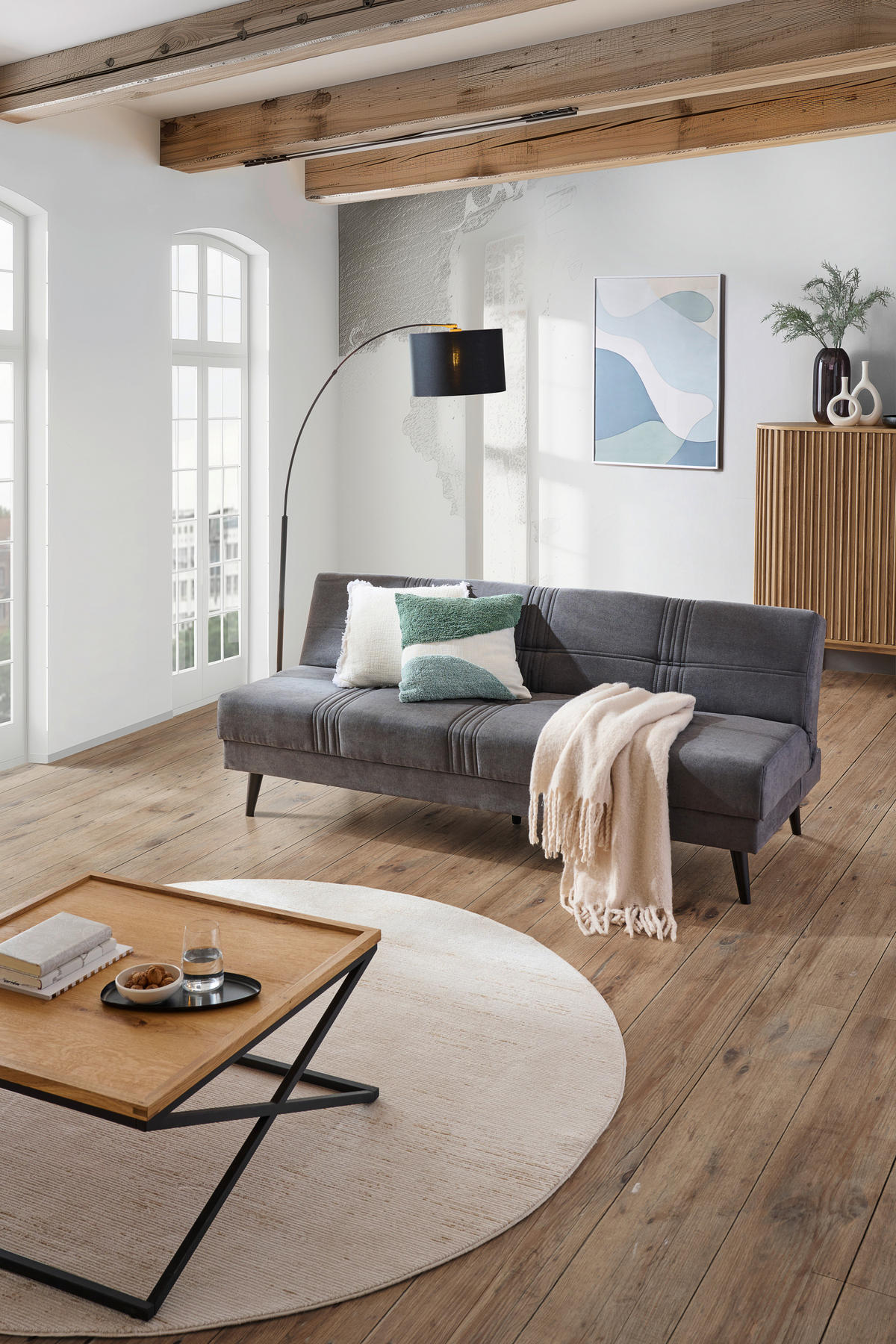 SCHLAFSOFA in Textil Grau  - Schwarz/Grau, Modern, Holz/Textil (192/80/83cm) - Ti'me