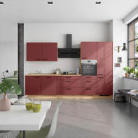 KÜCHENBLOCK Easytouch 330 cm  in Eichefarben, Dunkelrot  - Eichefarben/Schwarz, MODERN, Holzwerkstoff/Metall (330cm) - Nobilia